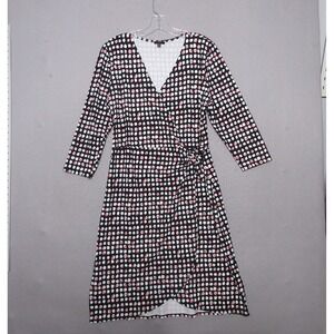 Talbots Dress Large‎ Knit Jersey Faux Wrap Knotted Dot Nylon Spandex Comfort